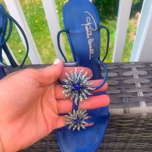 Roberto cavalli satin sandals. Royal blue